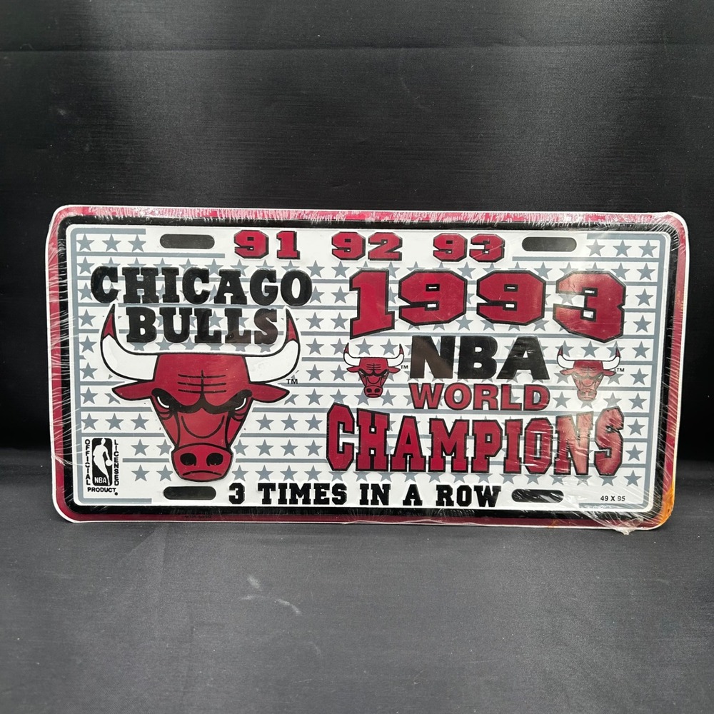 Vintage 1993 Chicago Bulls NBA World Champions 3-Peat License Plate New Sealed